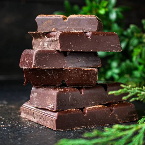 Chocolade Heerlijke Cacao Dessert Stukjes Achtergrond Bovenaanzicht Kopieer Ruimte Snoepjes — Stockfoto