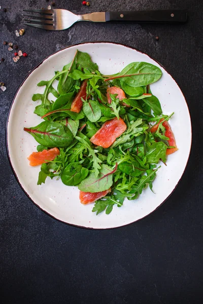 Healthy Salad Leaves Mix Salmon Tuna Delicious Snack Menu Concept — Stock Photo, Image