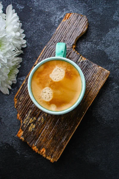 Kaffeetrinken Und Kaffeekörner Getränk Köstliches Heißgetränk Ansicht Von Oben Kopierraum — Stockfoto