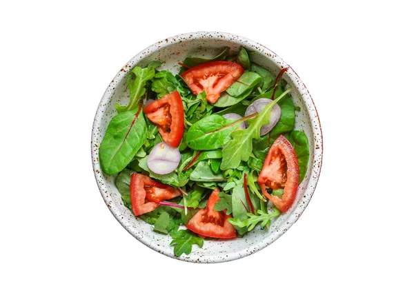 Healthy Salad Tomato Mix Leaves Onions Other Ingredients Vegan Top — 스톡 사진