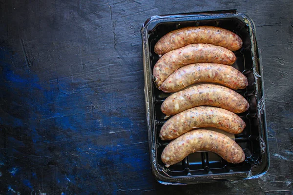 Fleischwurst Gegrilltes Fleisch Mit Gewürzgrill Rohe Zubereitung Menükonzept Lebensmittel Hintergrund — Stockfoto