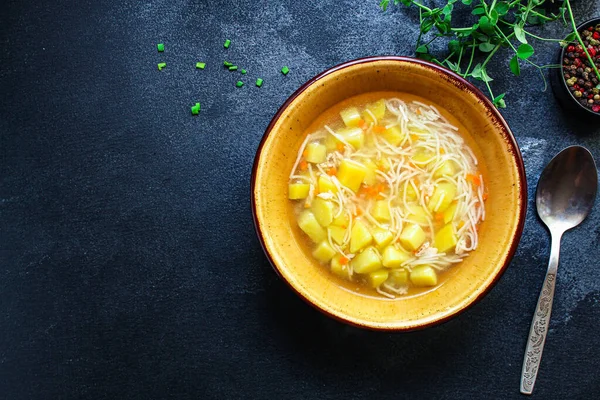 Chicken soup vegetables healthy eatingMenu concept. keto or paleo diet food background. top view copy space for text — Stock Image Chicken Soup Vegetables Healthy Eatingmenu Concept Keto Paleo Diet Food Stock Image