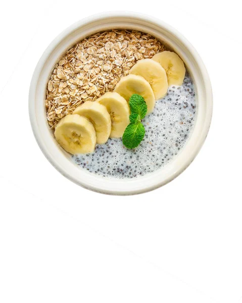 Healthy Food Smoothie Bowl Oatmeal Chia Seeds Berries Breakfast Dish — Stock Photo, Image