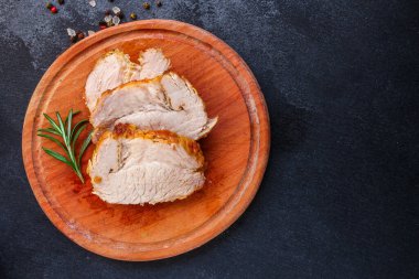 Kızarmış domuz eti ve kızarmış ağ (lezzetli ve sağlıklı et ızgarası bbq) menü konsepti. Geçmişi. Üst Manzara. textketo ya da paleo diyeti için boşluk kopyala