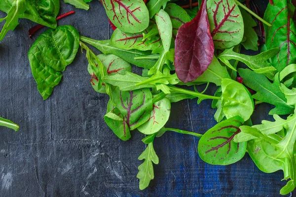 Healthy salad, leaves mix salad (mix micro greens, juicy snack). food background - copy space for textketo or paleo diet