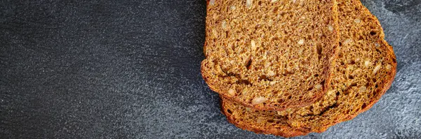 Zwart Roggebrood Met Nuttige Additieven Zaden Bakkerij Plakjes Menu Concept — Stockfoto