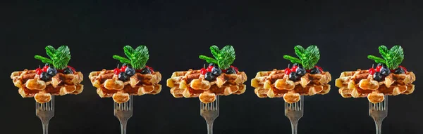 Belga Americanagofres Delicioso Plato Dulce Postre Snack Concepto Menú Fondo — Foto de Stock