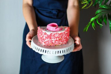 Kremalı pasta, menü konsepti, yemek arkaplan manzaralı. metin için boşluk kopyala