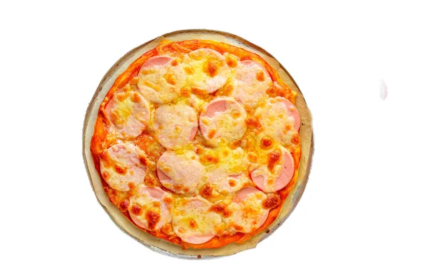 Kiełbasa Pizzy Sos Pomidorowy Serowe Menu Tło Żywności Dieta Widok — Zdjęcie stockowe