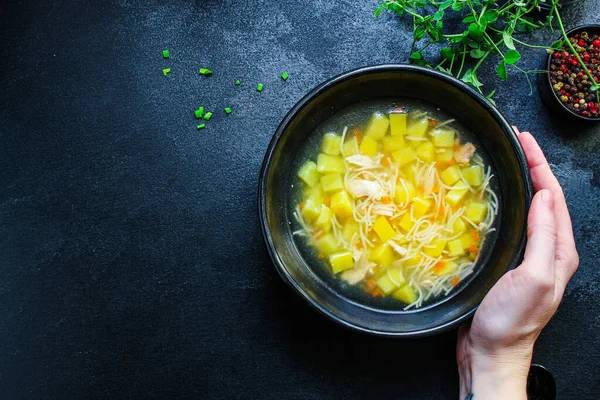 Kippensoep Groenten Gezond Eten Menu Concept Keto Paleo Dieet Voedsel — Stockfoto