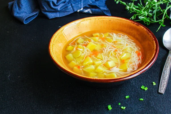 Chicken soup vegetables healthy eatingMenu concept. keto or paleo diet food background. top view copy space for text — Stock Image Chicken Soup Vegetables Healthy Eatingmenu Concept Keto Paleo Diet Food Royalty Free Stock Photos
