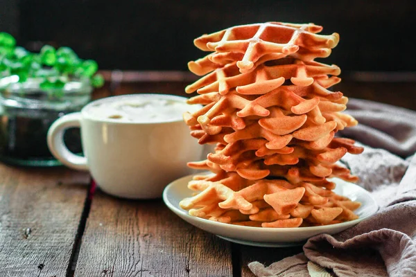 Belgian American Waffles Delicious Sweet Dish Dessert Snack Menu Concept — Stock Photo, Image