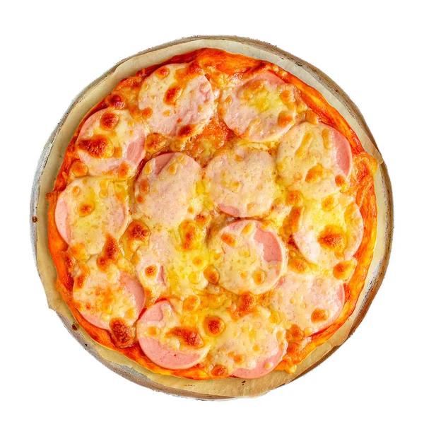 Kiełbasa Pizzy Sos Pomidorowy Serowe Menu Tło Żywności Dieta Widok — Zdjęcie stockowe