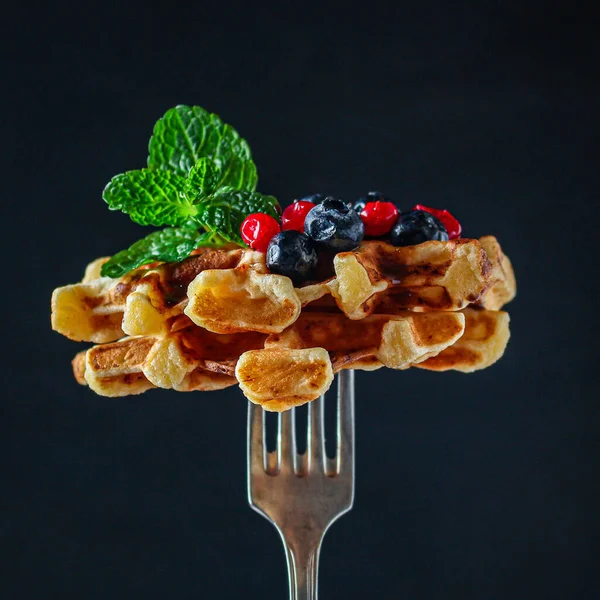 Belga Americana Gofres Delicioso Plato Dulce Postre Snack Concepto Menú — Foto de Stock