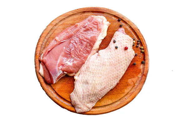 Petto Anatra Carne Filetto Cruda Carne Alla Brace Menu Sfondo — Foto Stock