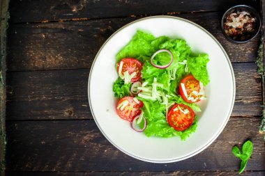 Salata sebzeleri sağlıklı beslenme konsepti. yemek arkaplanı üst görünüm metin sağlıklı yeme tablosu için kopyalama alanı ayarlama keto veya paleo organik ürün diyeti