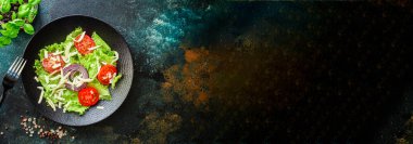 Salata sebzeleri sağlıklı beslenme konsepti. yemek arkaplanı üst görünüm metin sağlıklı yeme tablosu için kopyalama alanı ayarlama keto veya paleo organik ürün diyeti