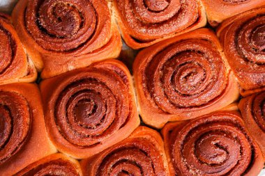 Çörek rulo tarçın, ev yapımı yemek menüsü konsepti sağlıklı yemek. Sağlıklı yemek masası ayarları için yemek arkaplanı üst görünüm kopyalama alanı