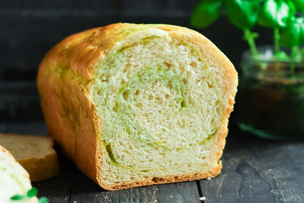 Rolo Pão Com Espinafre Ervas Cozimento Caseiro Alimentação Saudável Comida — Fotografia de Stock