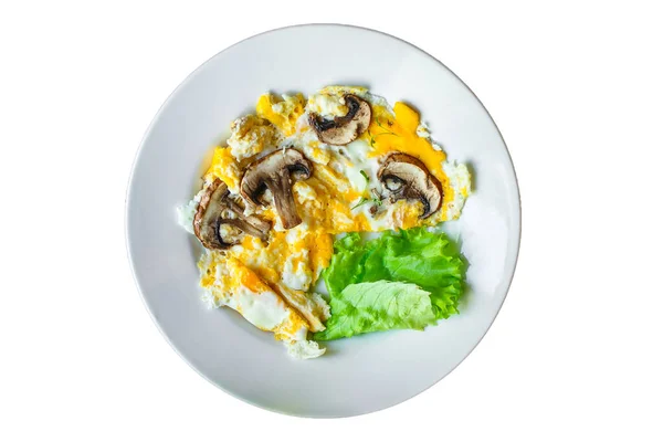 Scramble Cogumelos Eggsomelet Fritasconceito Menu Alimentação Saudável Comida Fundo Vista — Fotografia de Stock
