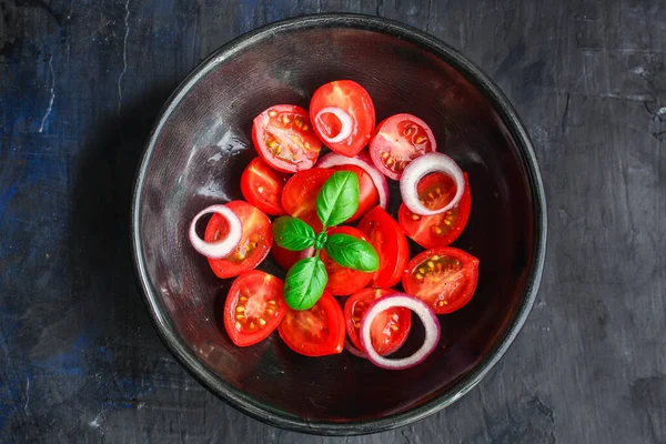 Tomat Dan Salad Kemangi Konsep Menu Makanan Sehat Latar Belakang — Stok Foto