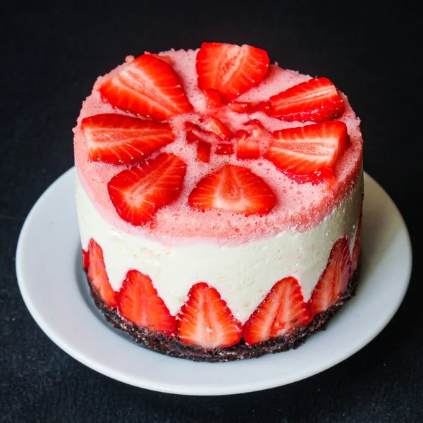 Cheesecake Φράουλα Γλυκό Κέικ Επιδόρπιο Μασκαρπόνε Μούρα Menu Έννοια Υγιεινή — Φωτογραφία Αρχείου