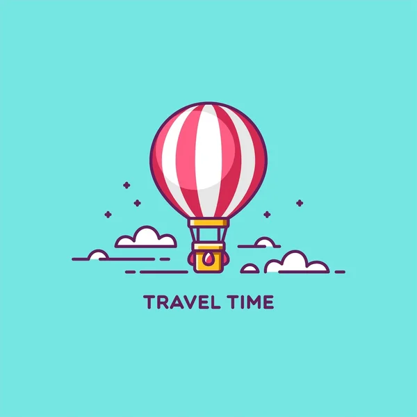 Time to travel. Air balloon in the sky with clouds. Vector illustration. — Stock Vector