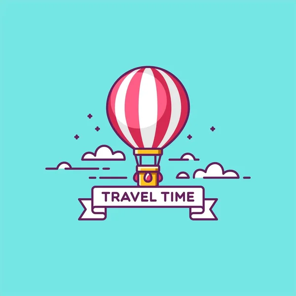 Time to travel. Air balloon in the sky with clouds. Vector illustration. — Stock Vector