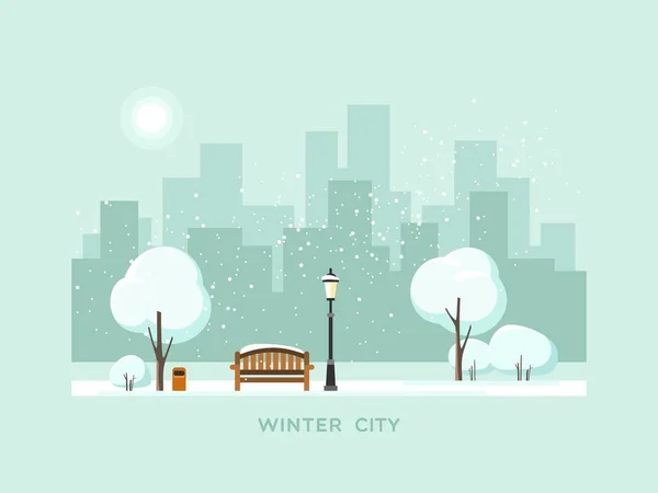 Vinterparken i staden. Vektorillustration. — Stock vektor