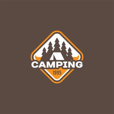 Kamp ve açık macera retro logo, rozet, etiket, damga tasarımınız için. Yaz ve kış Insignia tatil. Vektör çizim.