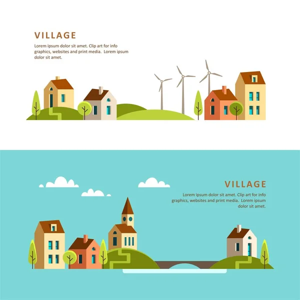Pueblo. Un pueblo pequeño. Paisaje rural y urbano. Ilustración vectorial . — Vector de stock