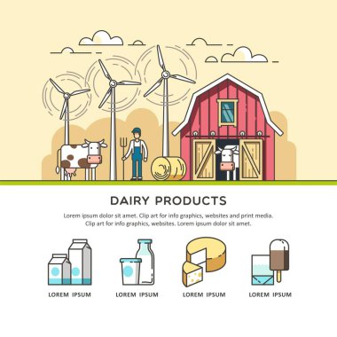 Organic farm. Milk and dairy products icons for web and graphic design. Vector illustration. clipart