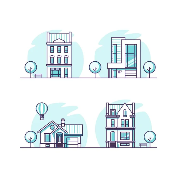 Geleneksel ve modern evler. Web Tasarım ve uygulama arayüzü için infographics için de yararlı. Vektör çizim. — Stok Vektör