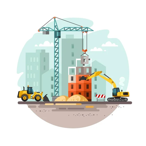 Construction site, building a house. Vector illustration. — Stock Vector