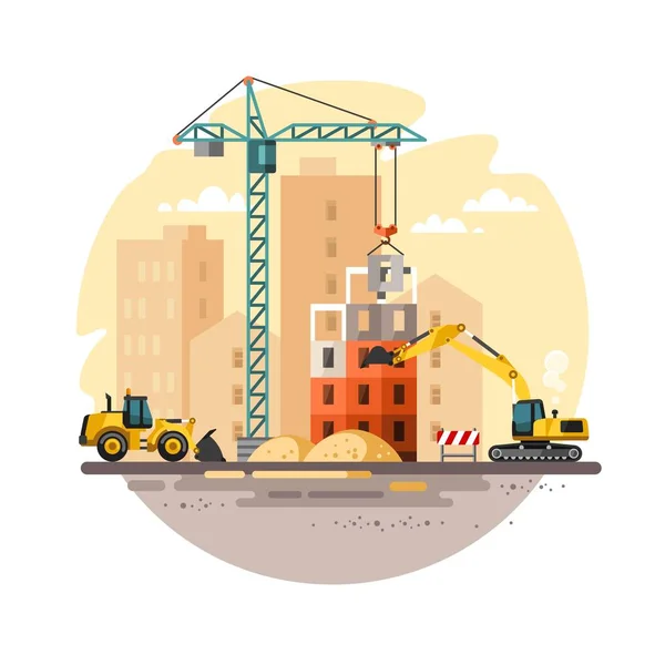 Construction site, building a house. Vector illustration. — Stock Vector