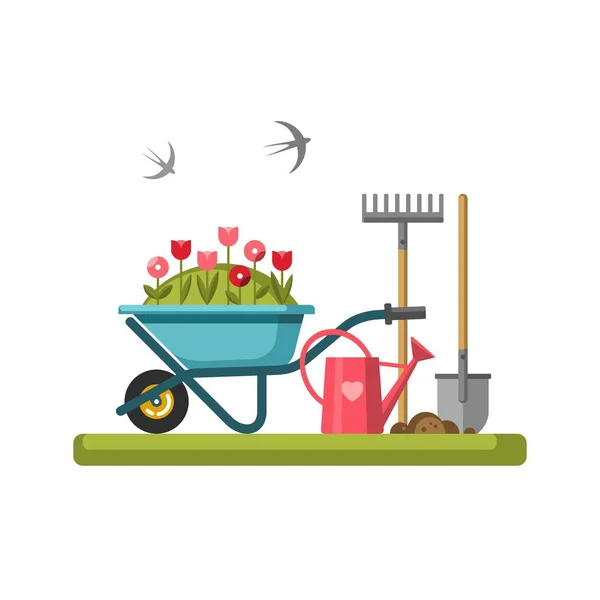 Concept de jardinage. Outils de jardin. Illustration vectorielle . — Image vectorielle