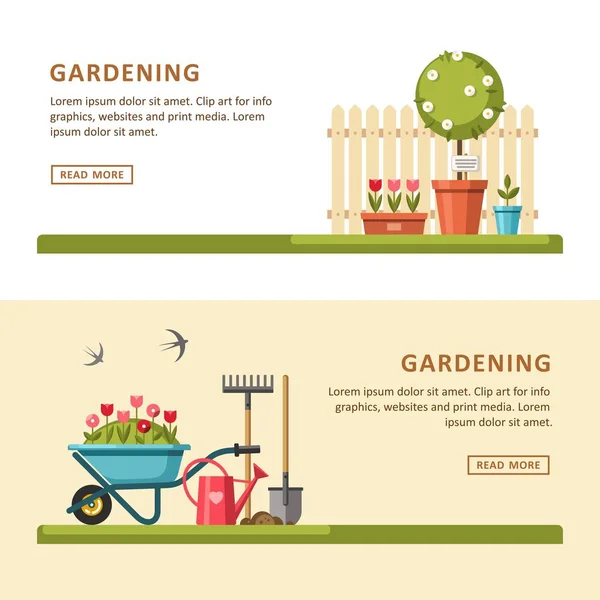 Concetto di giardinaggio. Attrezzi da giardino. Illustrazione vettoriale . — Vettoriale Stock