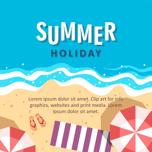 Letní dovolená koncept vektorové ilustrace. Pohled shora z pláže. Šablona pro plakát, banner, karta, věrnostní atd. — Stockový vektor