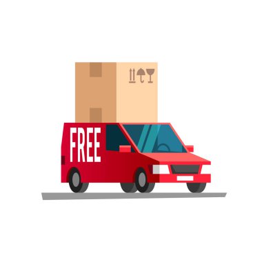 Büyük bir karton paket taşıma teslim van. Vektör çizim.