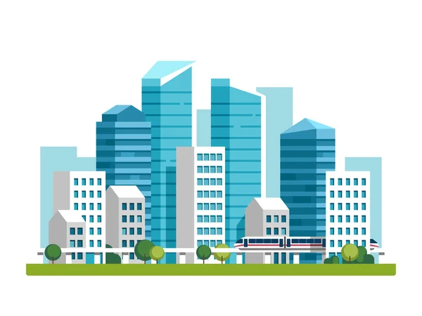 Paysage du centre-ville avec gratte-ciel et métro. Illustration vectorielle . — Image vectorielle