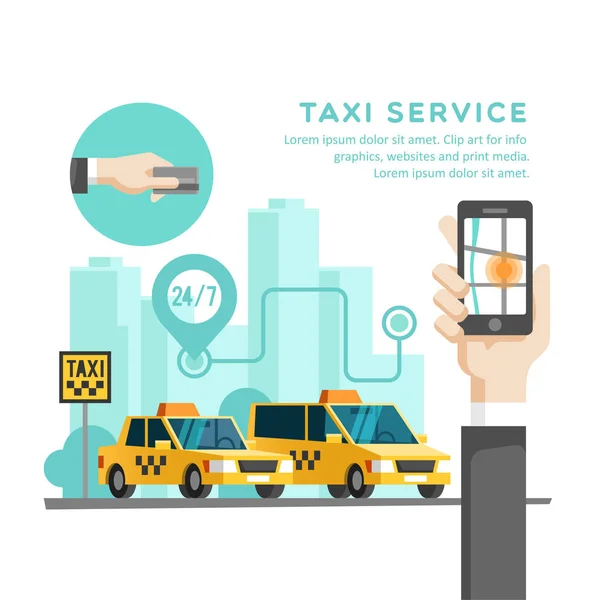 Concepto de servicio de taxi. ilustración vectorial. — Vector de stock