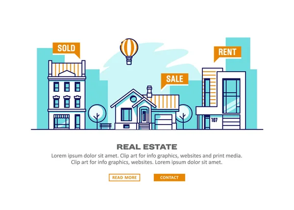 Real estate businessconcept met huizen. Vectorillustratie. — Stockvector