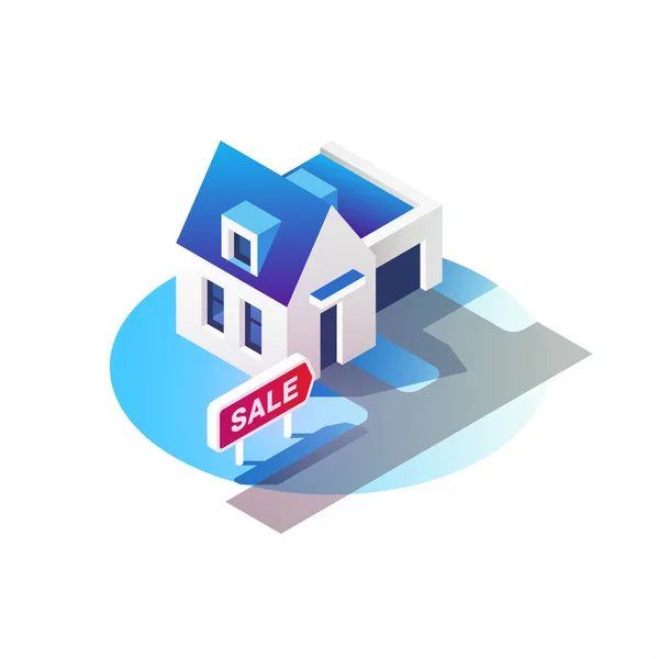 Casa in vendita. Concetto immobiliare. Illustrazione vettoriale isometrica . — Vettoriale Stock