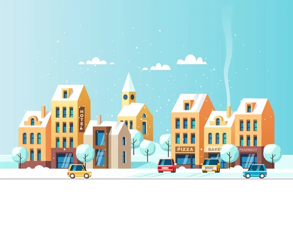 Paisaje Urbano Invernal Ilustración Vectorial — Vector de stock