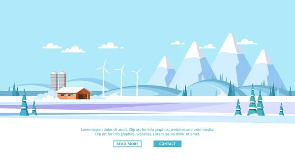 Winter Rural Landscape Background Vector Illustration — Stock Vector