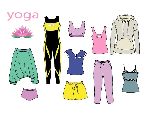 Ensemble Vêtements Pour Femmes Pour Yoga Sport Objets Isolés Sur — Image vectorielle