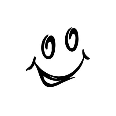 Gülümse, gözler ve dudaklar, soyut siyah ve beyaz işareti. Duyguların tasviri, kart, tişört ve fincana yazı yazdırma sevinci.