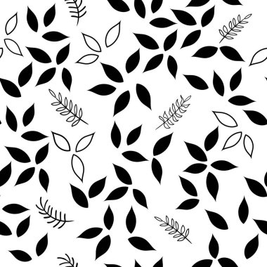 seamless floral pattern with leaves black outline on white in a minimalistic Scandinavian style. Vector illustration on a white background for printing on fabric, wallpaper.