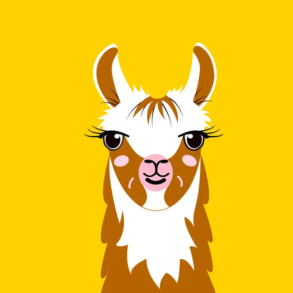 Cute Llama Llama Head Cartoon Animal Flat Style Vector Illustration — ストックベクタ