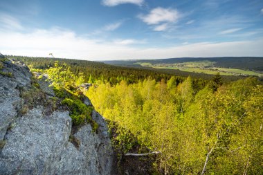 Kayadan yeşil vadiye, ormanın içinden bak.